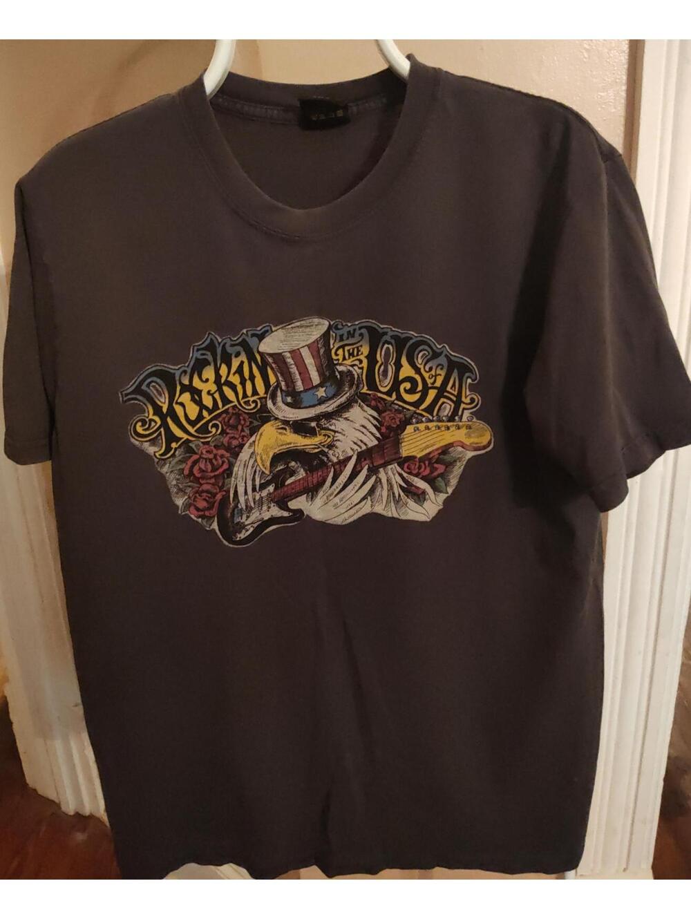 Lucky Brand tee sz M - Rockin in USA - uncle Sam bird EUC